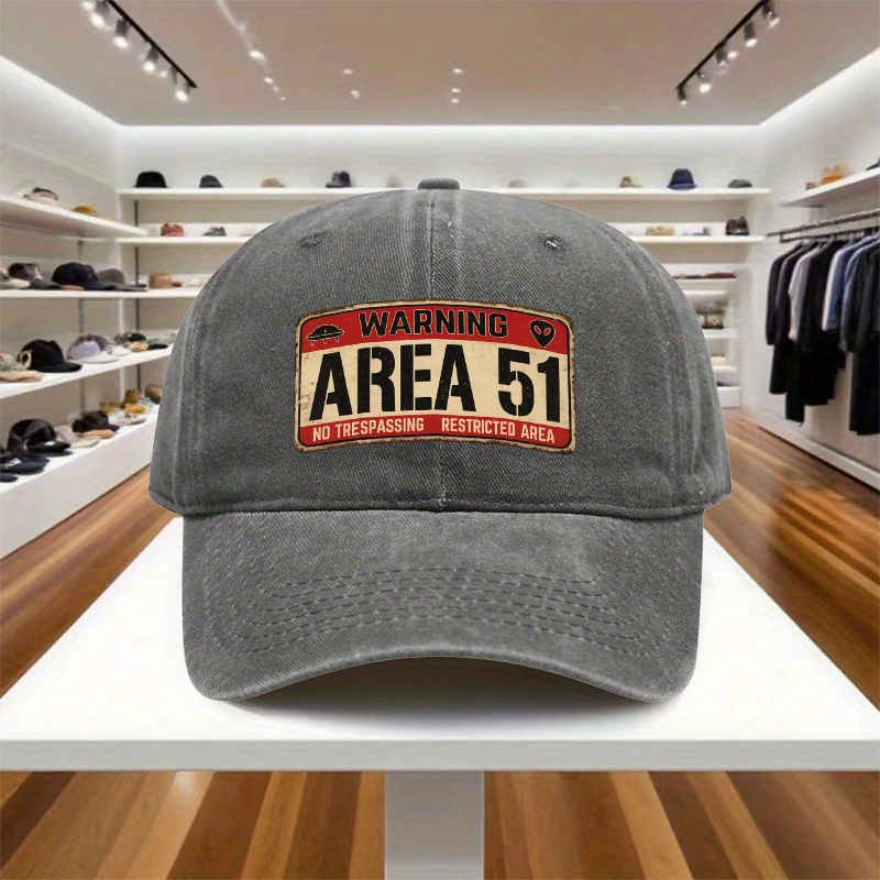 Area 51 Alien Print Adjustable Baseball Cap, Vintage Snapback Hat