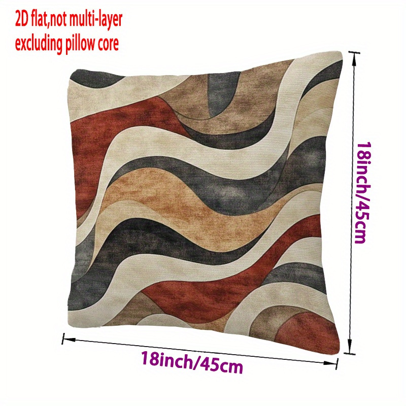 TEMU 2D Platte Print, 1 stuks Dubbelzijdige Kussensloop met een Modern Golfpatroon in Aardetinten, Geschikt voor Bank en Huisdecoratie, Decoratieve