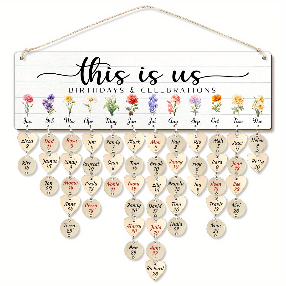 TEMU A Set Of Wooden Birthday Calendar Reminder Wall Calendars, Wall Mounted Family Birthday Boards With Labels To Record Important Dates Such As