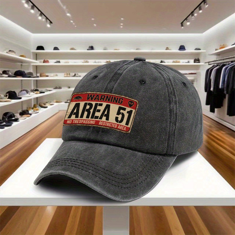 Area 51 Alien Print Adjustable Baseball Cap, Vintage Snapback Hat