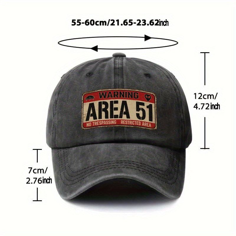 Area 51 Alien Print Adjustable Baseball Cap, Vintage Snapback Hat