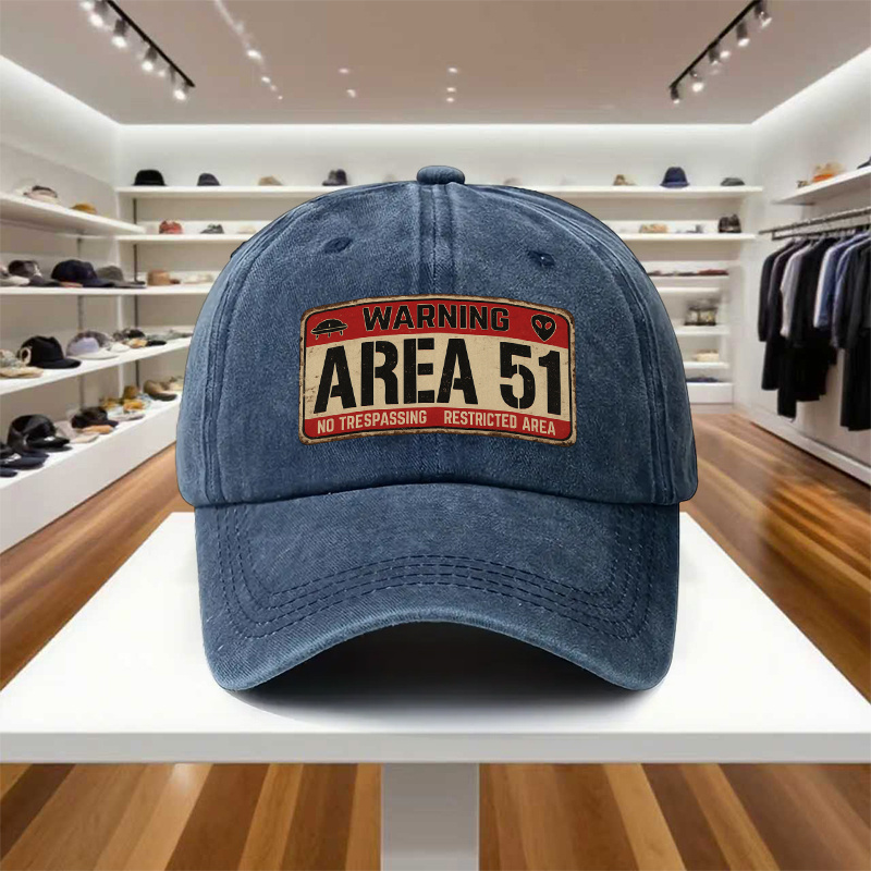 Area 51 Alien Print Adjustable Baseball Cap, Vintage Snapback Hat