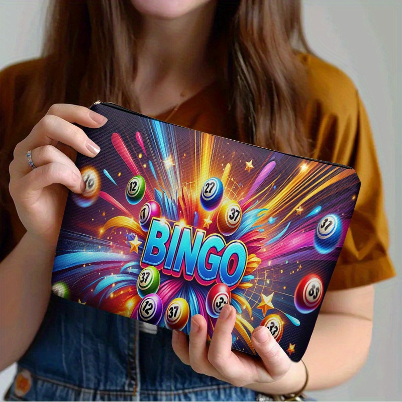 TEMU 1 New Style Bingo Digital Game, A Lady's Zipper-lined Makeup Bag, A Colorful Printed Multi-functional Bag, Suitable For Travel And Daily Use, A