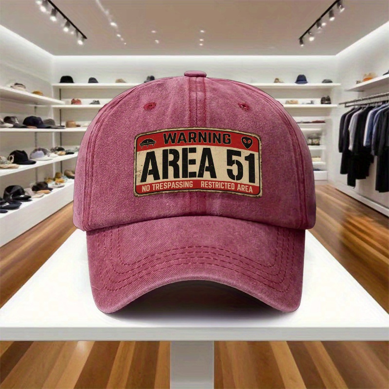 Area 51 Alien Print Adjustable Baseball Cap, Vintage Snapback Hat