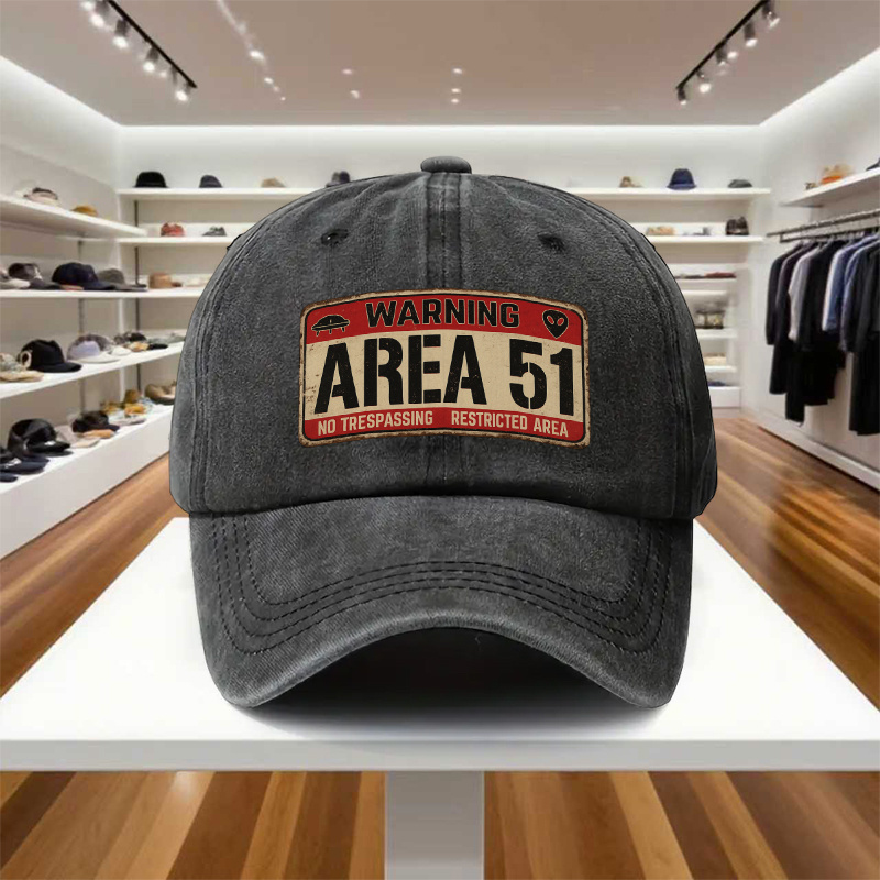 Area 51 Alien Print Adjustable Baseball Cap, Vintage Snapback Hat
