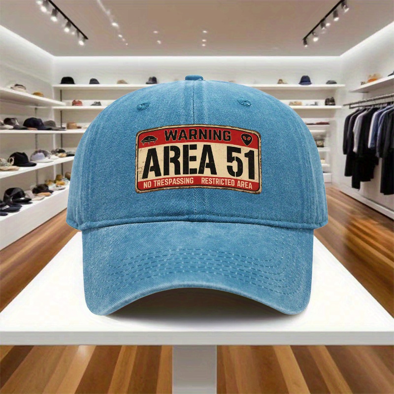 Area 51 Alien Print Adjustable Baseball Cap, Vintage Snapback Hat