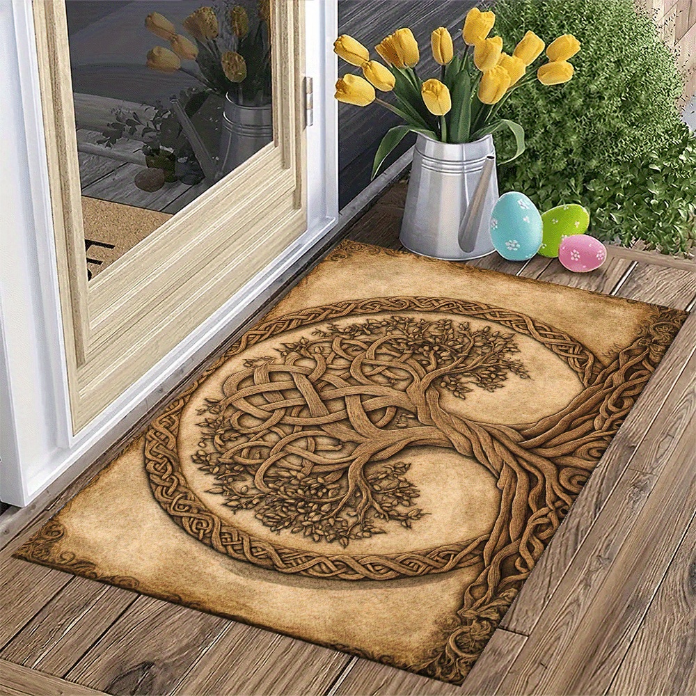 TEMU 1pc Large Vintage Celtic Knot Tree Of Life Rug - Soft Suitable For Living Room, Bedspread, Jumbo Sizes, Machine-washable, Holiday Gift For