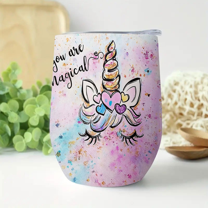 E-shop 1 Stück 12oz Kaffeebecher & Tassen Edelstahl-Tumbler, Auslaufsicher, Geschenkidee, Einhorn-Herz Design
