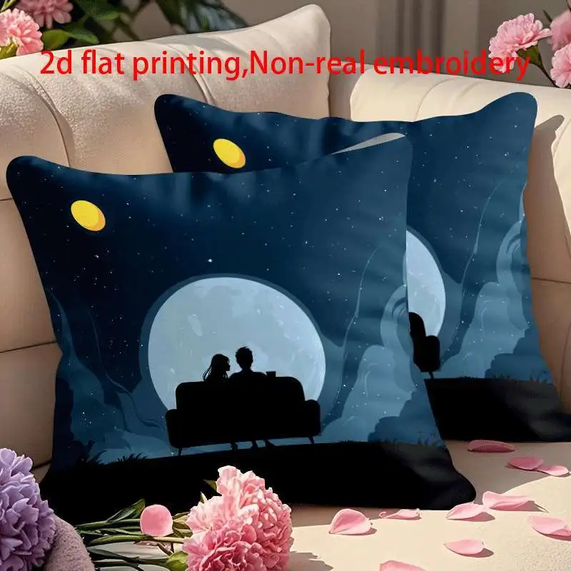 2pcs, couple moonlight pillowcase, double-sided print, 2d printed pillowcase, soft short plush, multiple sizes, machine washable for outdoor/indoor decoration, bedroom, living room, sofa and bed decor, suitable for daily use/ /mother s day/ /halloween/thanksgiving/christmas holiday decorations, fits room types (pillow insert not included) Product details 0