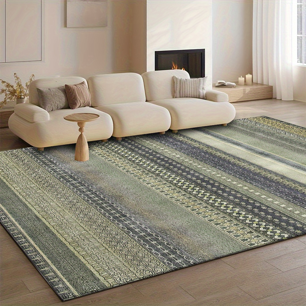 *. extra großer Teppich im Bohemian-Stil – Strapazierfähige 850 g/m² Matte mit rutschfester Unterseite, Beige Grün Schwarz Grau * Bohemian-Design, maschinenwaschbarer großer Teppich * für Wohnzimmer, 