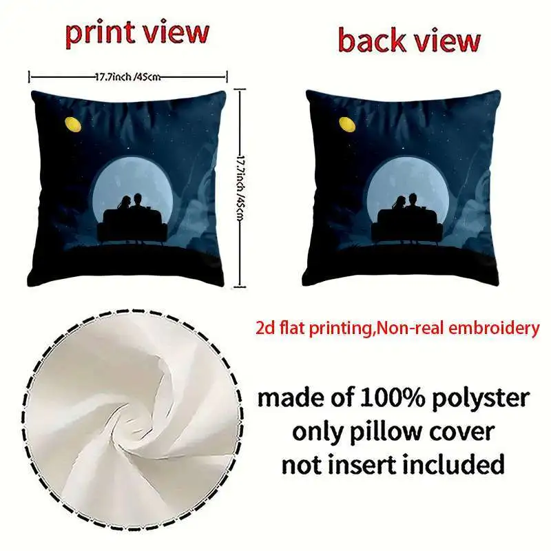 2pcs, couple moonlight pillowcase, double-sided print, 2d printed pillowcase, soft short plush, multiple sizes, machine washable for outdoor/indoor decoration, bedroom, living room, sofa and bed decor, suitable for daily use/ /mother s day/ /halloween/thanksgiving/christmas holiday decorations, fits room types (pillow insert not included) Product details 5