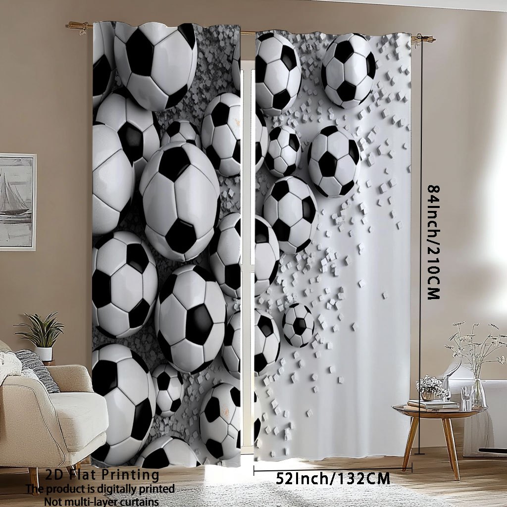 TEMU 2d Flat - 2d Flat - 2pcs, 2d Flat Printing Football Prints Curtain Panels, Long Curtains For Bedroom, Curtain For Living Room, Curtains For