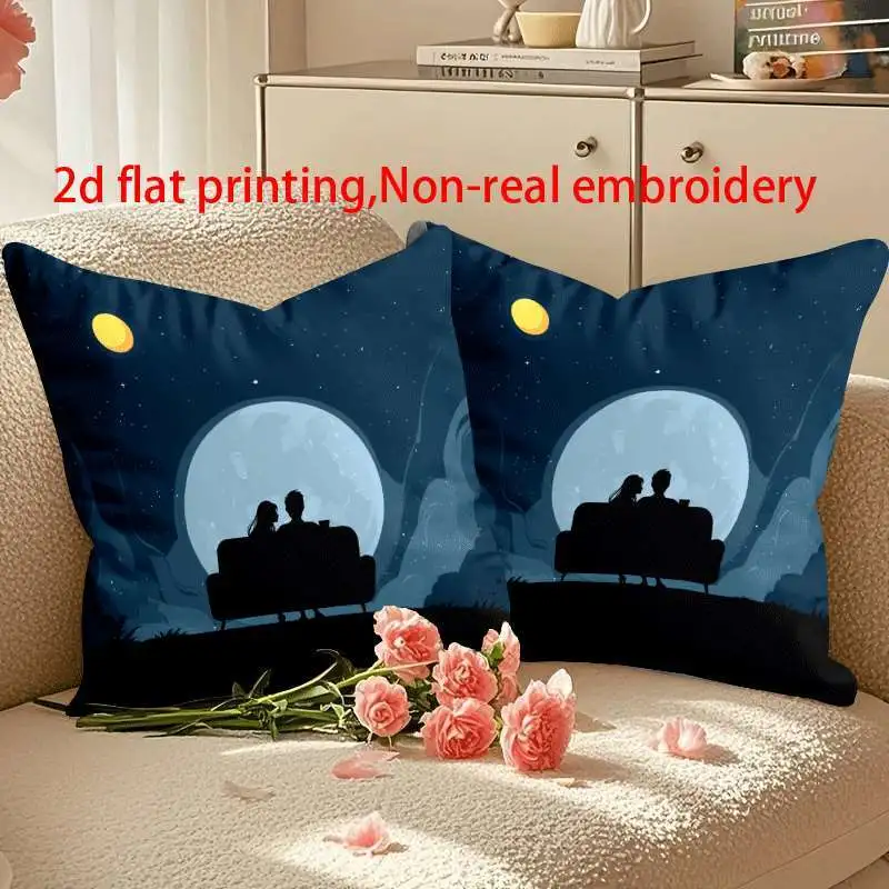 2pcs, couple moonlight pillowcase, double-sided print, 2d printed pillowcase, soft short plush, multiple sizes, machine washable for outdoor/indoor decoration, bedroom, living room, sofa and bed decor, suitable for daily use/ /mother s day/ /halloween/thanksgiving/christmas holiday decorations, fits room types (pillow insert not included) Product details 1