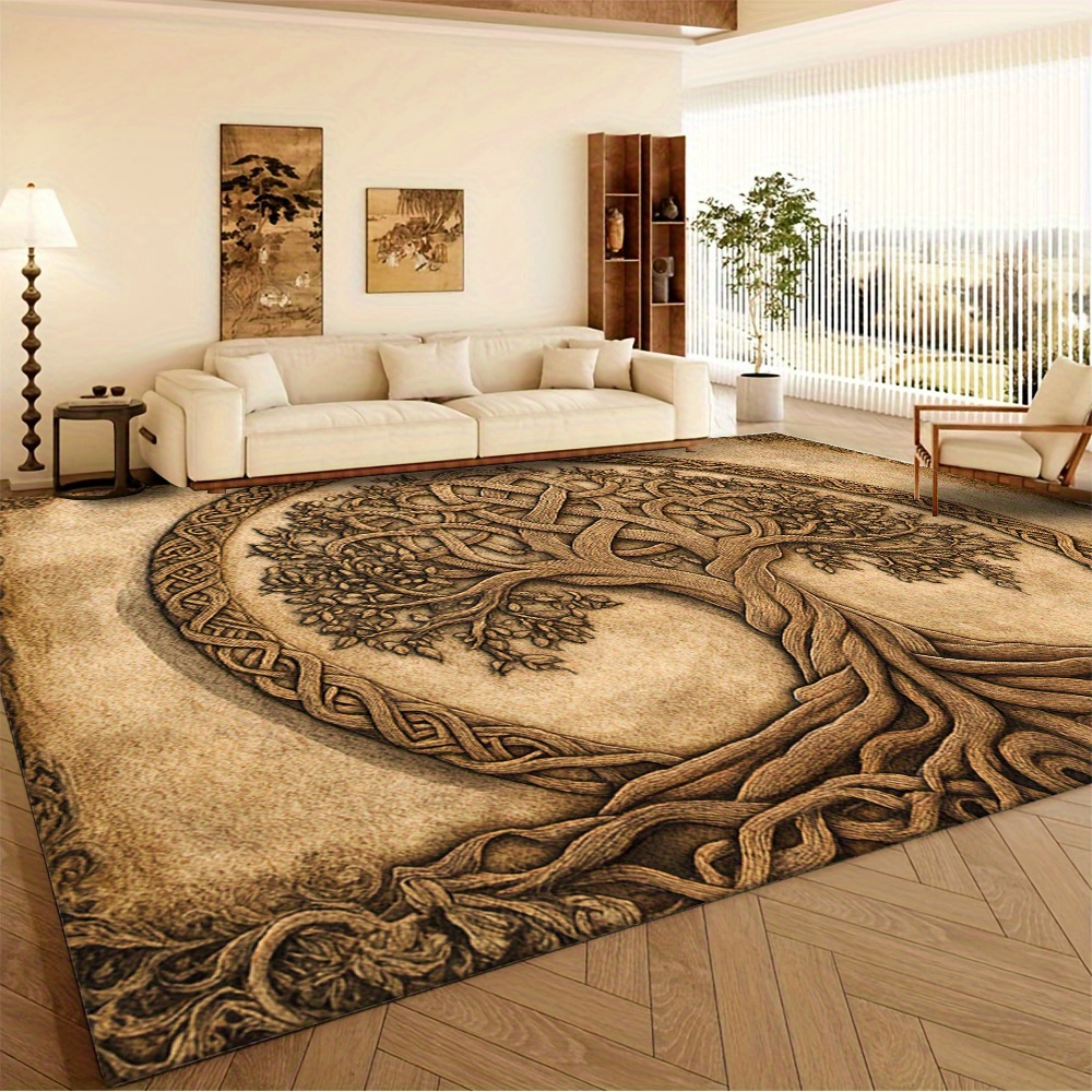 TEMU 1pc Large Vintage Celtic Knot Tree Of Life Rug - Soft Suitable For Living Room, Bedspread, Jumbo Sizes, Machine-washable, Holiday Gift For