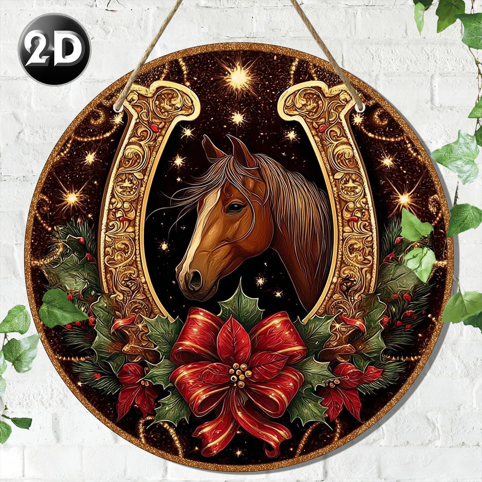 Image of 2d Flat, 1pc Vintage Horse Wall Plaque - Round Horse-themed Decorative Sign Suitable For Home, Office, Christmas & Halloween Decor - Mounting 8" (20cm) Rustic Equestrian, 2d Flat
