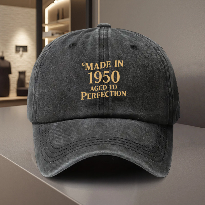 TEMU An Adjustable Baseball Cap Featuring 'made In 1950 Aged To Perfection' In A Retro Style. Made From Lightweight With Printed Designs, Perfect For