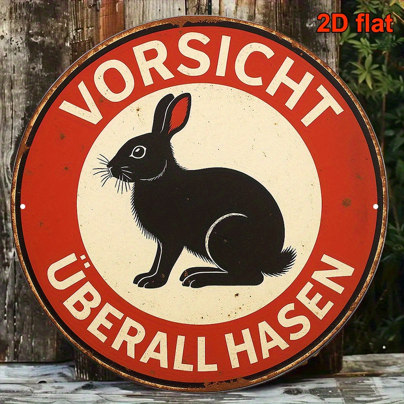 E-shop 2D Flat - . Vintage Deutsches Hasen Schild | 8X8 Zoll (20X20Cm) Rot & Schwarz Retro Sicherheitsdekoration "Vorsicht Überall Hasen" - Robuste