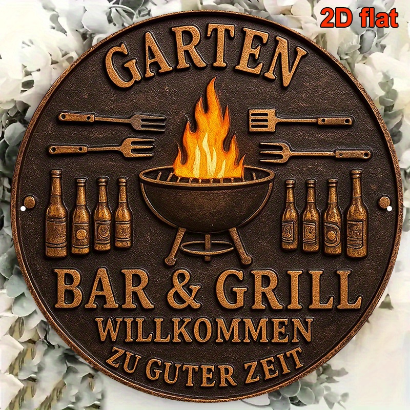 Image of 2d Flat - 【2d Flat】 2d Flat, 1pc, Vintage German Sign - 8x8 Inches (20x20 Cm) Heavy-duty Aluminum Metal Plaque With German Words "garten " - Black And Golden Retro Decor