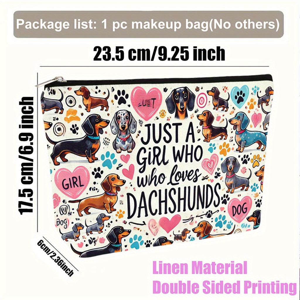 TEMU 1 Makeup Bag, A Dachshund Cosmetic Bag, Clutch, Toiletry Bag, Pencil Case, Gift Bag, Giving To Mothers, Daughters, , And Teachers, Essential