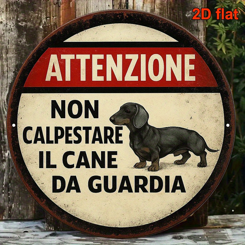 TEMU 2D Flat - Piano 2D, 1 Segnale di Avvertimento Cane Dachshund - Targa Retr簷 in Alluminio con Motivo Cane Salsiccia, Decorazione a Tema Animali