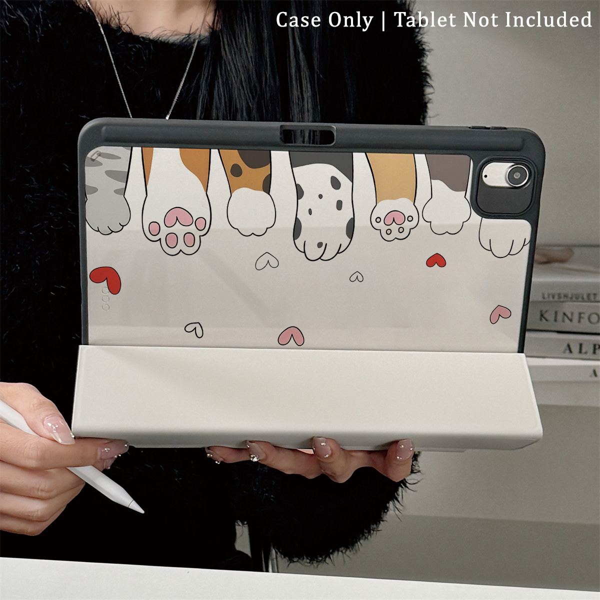 iPad Air 6/5/4 & iPad 10/Pro 2024/2025 Case with Cute Cat & Heart Design, Smart Cover with Keyboard Slot, Pastel Colors (/Beige/Turquoise) - Compatible with iPad Pro M3/A16, Travel-Friendly Protective Cover for Work, Home & Relaxation, Tablet Accessory for Women & Girls, Smart Case with Built-in Stand & Auto Wake/Sleep, Ideal for iPad Air 6/5/4 & iPad 10