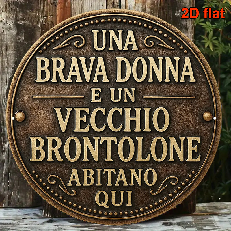 TEMU 2d Flat, 1pc Italian Vintage Italian Logo - 20.32x20.32cm Round Italian Flag Metal Plaque With Italian Text, Italian Text Wall Decor, Suitable