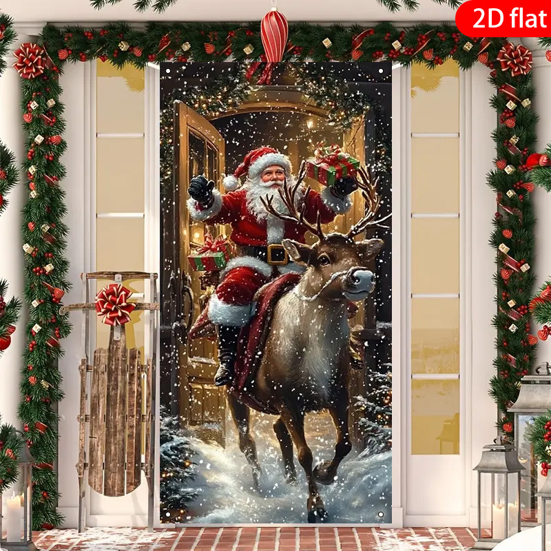 TEMU Bannière 2D Plate, 2D Plate, Motif de Père Noël et de de Noël 2D pour Portes, Parfaite Toile de Fond de Photographie ou Décoration d'Intérieur,