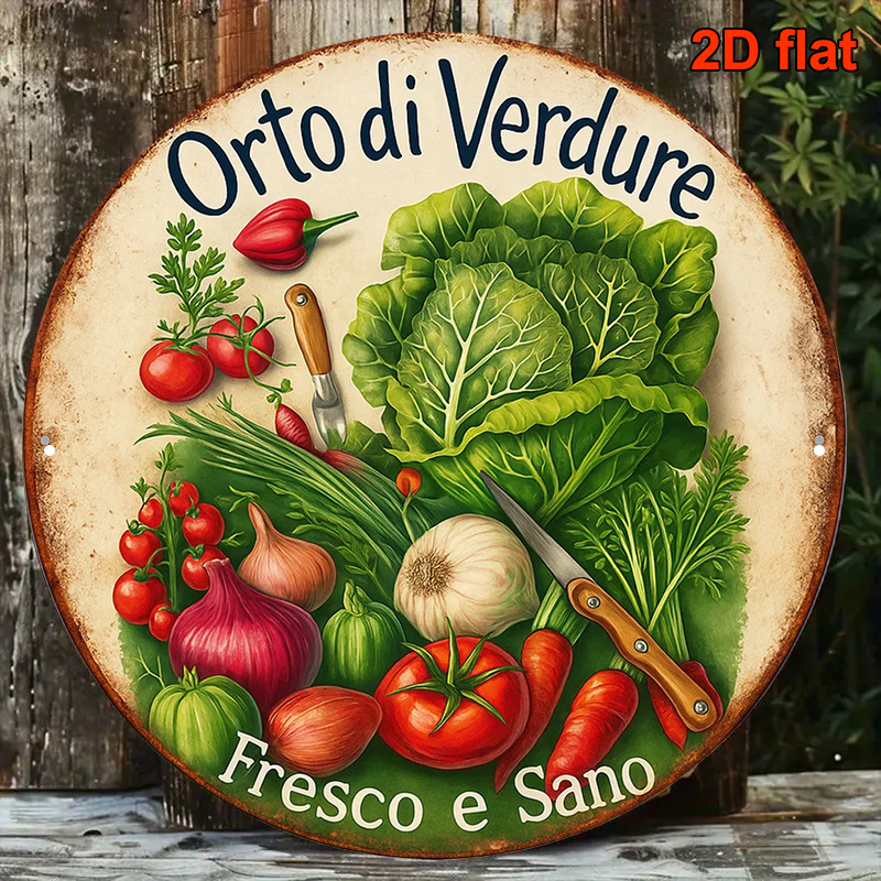 TEMU Piatto 2D, Targa piatta 2D in alluminio da 20,32x20,32 cm con placca decorativa vintage sul giardinaggio di ortaggi freschi. Questa decorazione