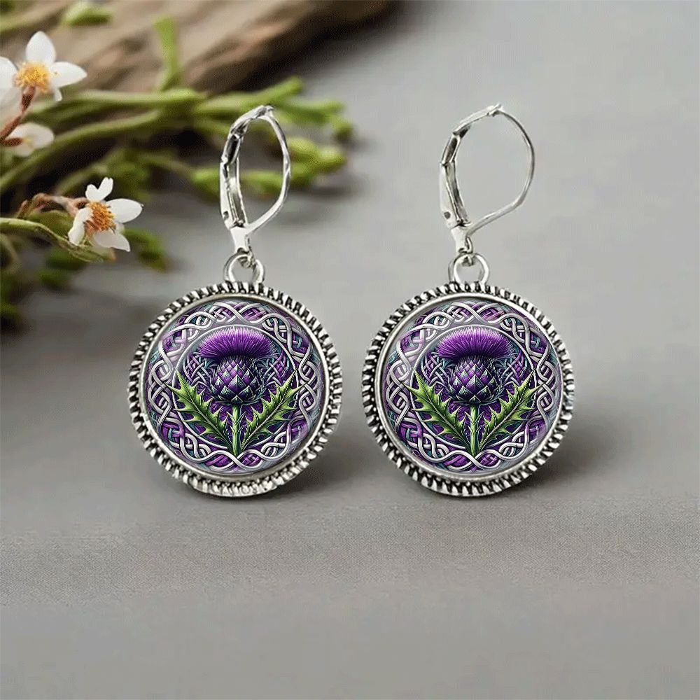 TEMU Fashion Jewelry, Scottish Thistle Flower Celtic Knot Pattern Earrings, Suitable For Daily Wear And Party Accessories, Party Gifts, Holiday Gifts
