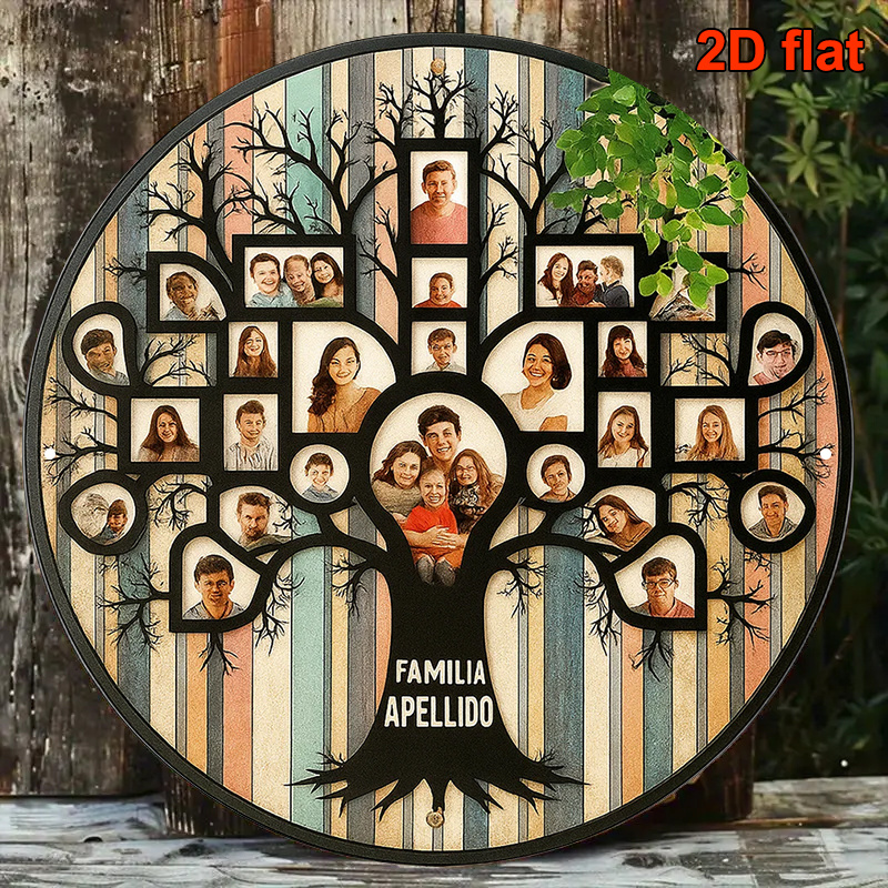 TEMU 2d Flat - [2d Flat] 2d Plane - 2d Plane Printed Metal Sign, Measuring 8.0x8.0 Inch, Featuring A Circular Spanish Family . This Tree Plaque Used