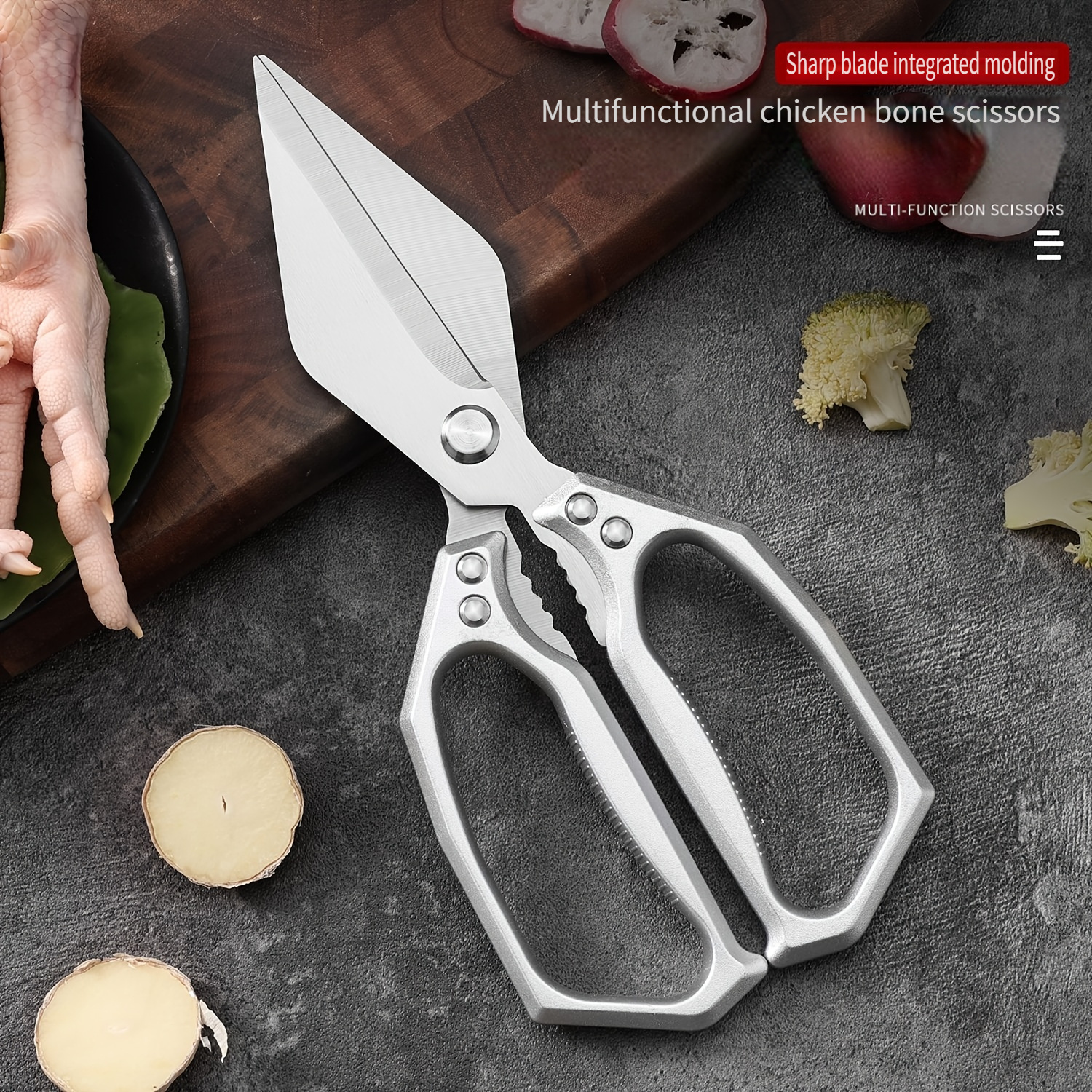 heavy duty stainless steel kitchen shears multi functional poultry fish scissors for chicken duck and fish ideal for cooking baking and meal prep design in silvery golden or red kitchen shears ergonomic handle durable kitchen tool kitchen shears Product details 1