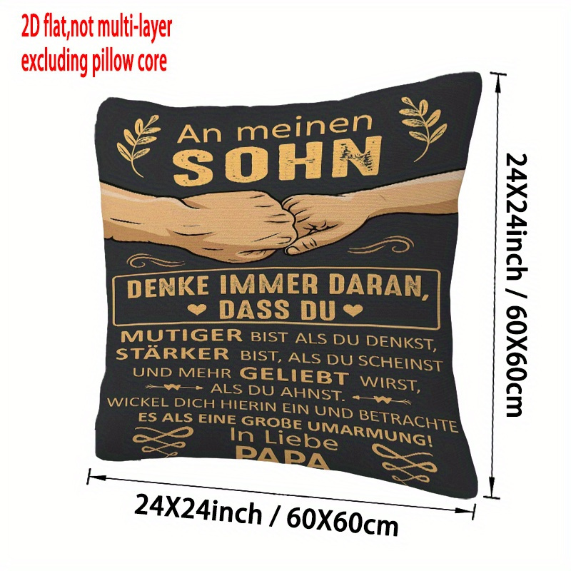 TEMU 2D Flachdruck Kissenbezug Vatertag, Langlebige Kissenhülle 24x24 Zoll (60x60 cm) Ein Ermutigender Brief an Sohn Bezug für Sofa Couch Bett (ohne