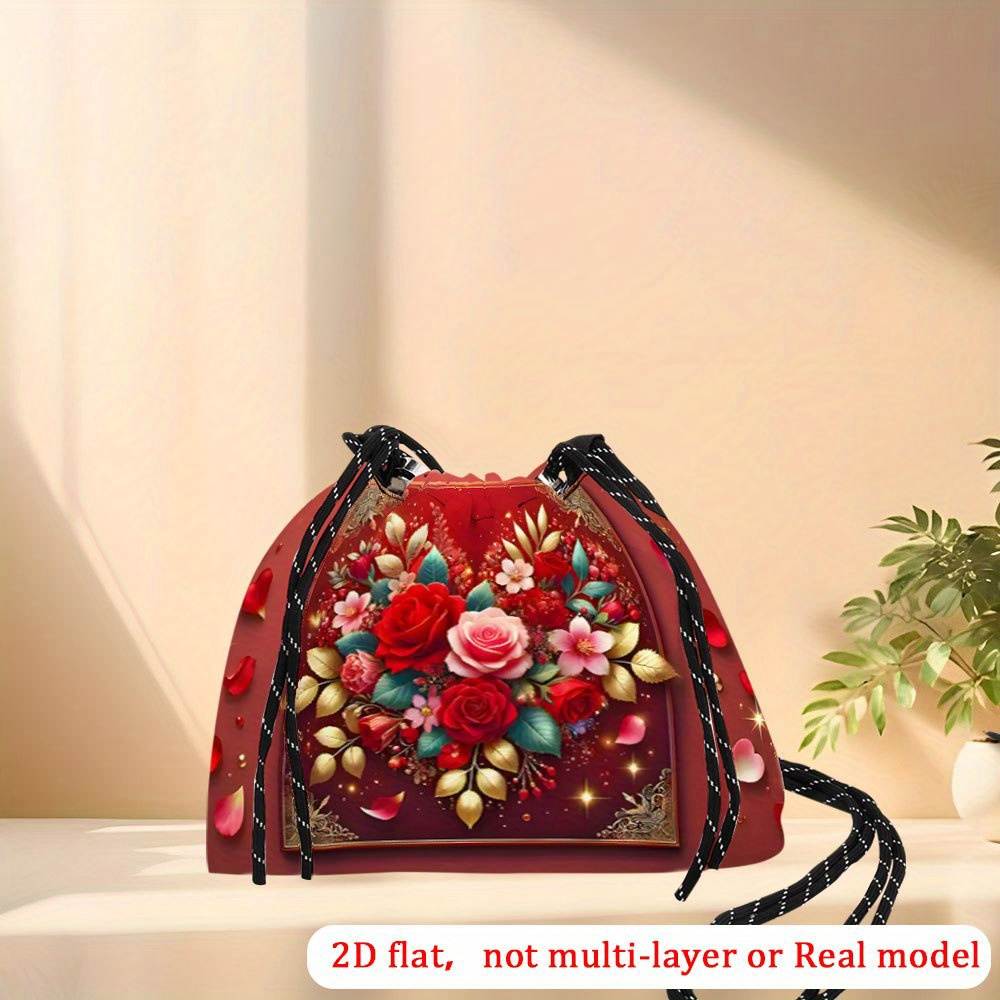 TEMU 1pz Borsa a Tracolla con Coulisse per Donna - con Rosa, Borsa Casual in Poliestere per Regali di , Uso , Attivit� e , Design 2D Piatto