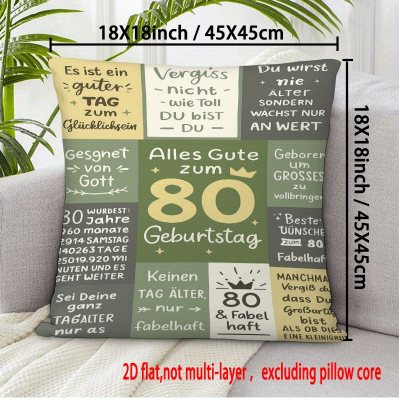 E-shop 2D Flachdruck Kissenbezug 80. Geburtstag Hochwertiges Material Wurfkissenbezüge 18x18 Zoll (45x45 cm)/20x20 Zoll (50x50 cm) Sammlung herzlicher