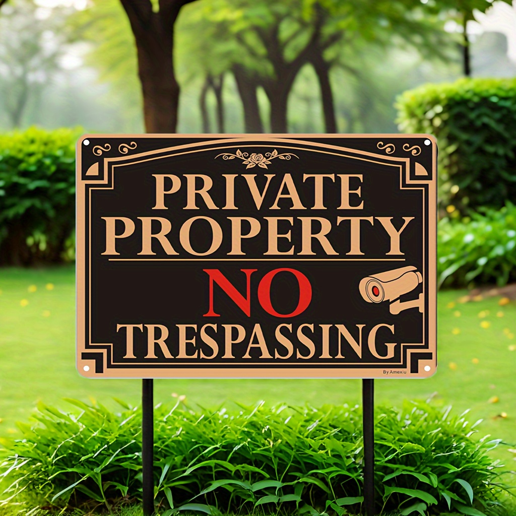 TEMU 2d Flat - Decorative Signs And Plaques 2d Flat - [2d Flat] Private Property No Trespassing With Surveillance Graphic For Indoor, Outdoor, And