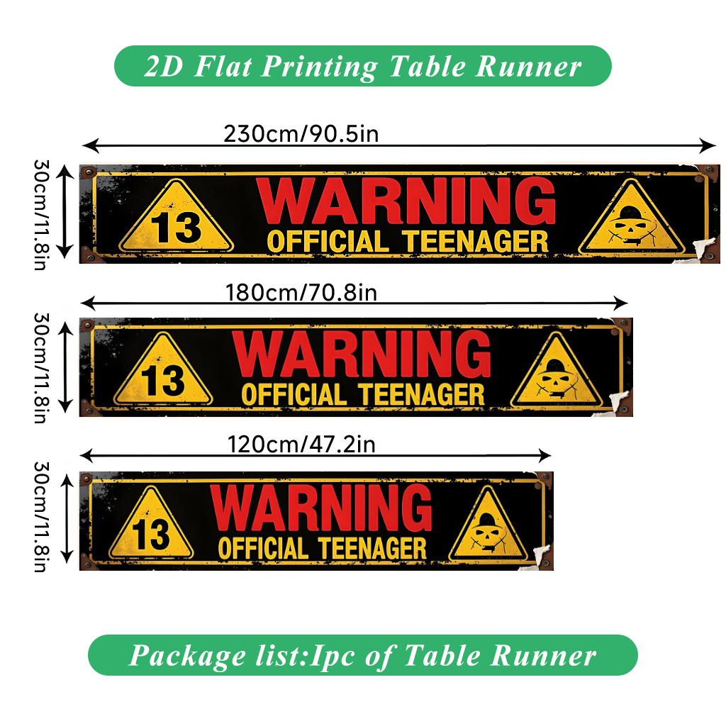 TEMU 2d Flat Printing Table Runner 1pc, Warning Official Teenager Polyester Table Runner, For Holiday Dining And Home Decor, Indoor/outdoor Party