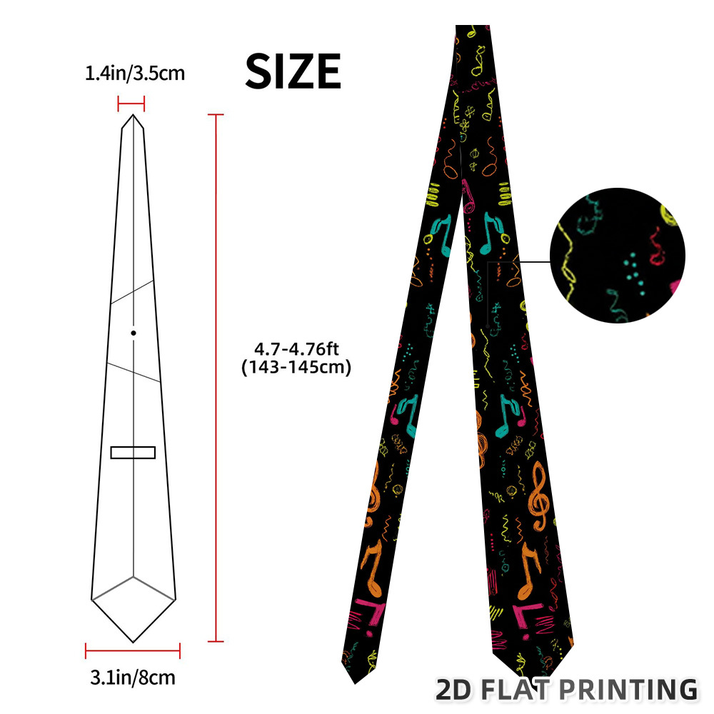 TEMU (2d Flat) 1pc Colorful Musical Notes Tie - Elegant For Business, Weddings, Daily Wear - British Style Accessory