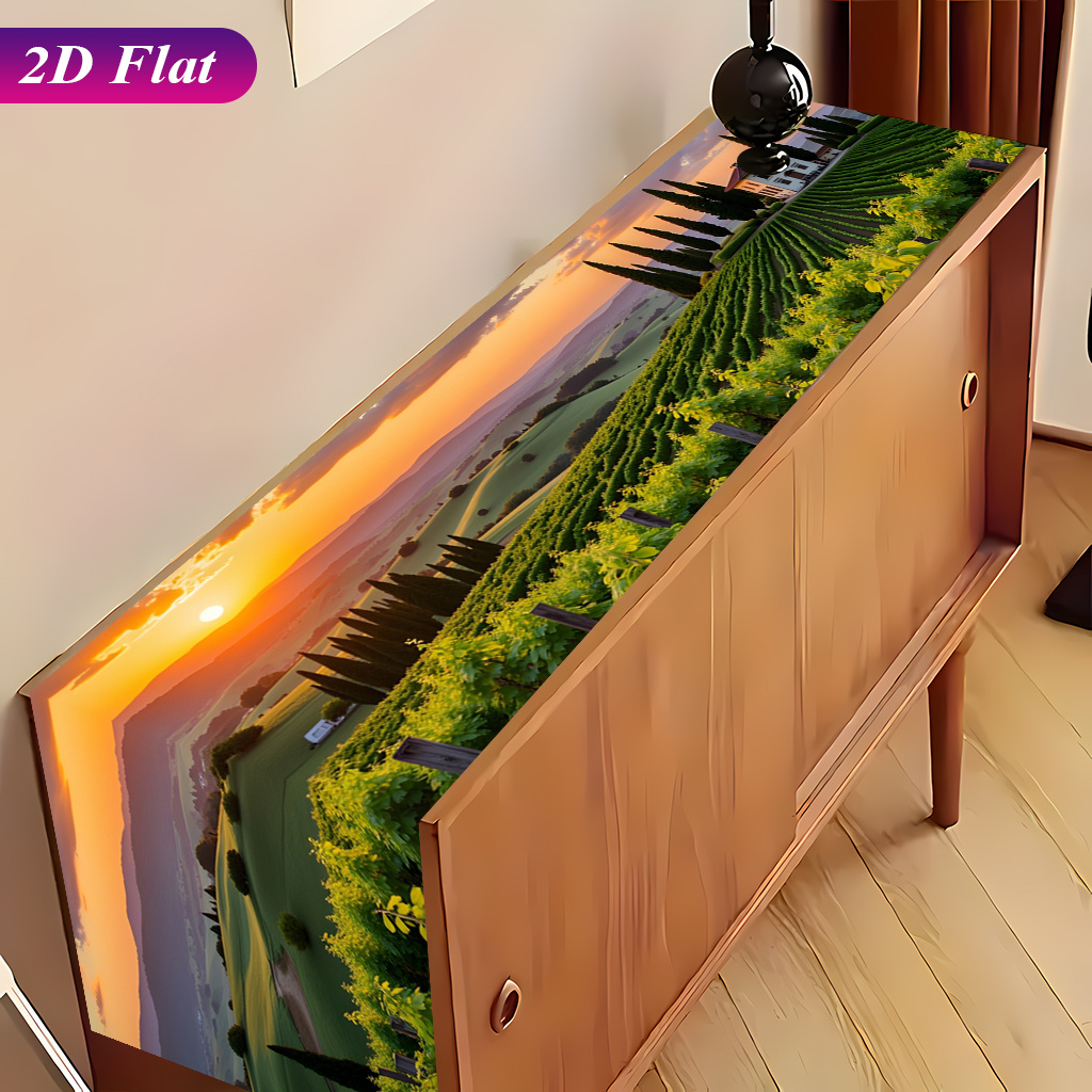 TEMU 2d Flat 1pc, Vineyard Sunset , Wedding Kitchen Tablecloth With Floral Decorations, Polyester Table Runner, Enhances Table Atmosphere, Suitable