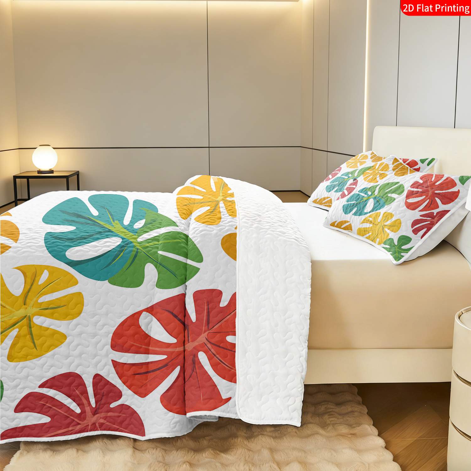 2/3-delige 2d platte print bed -set met tropisch bladpatroon, meerdere maten beschikbaar, feestelijk decoratief beddengoed, ideaal voor slaapkamerdecor (1   1/2 kussensloop), 2d plat