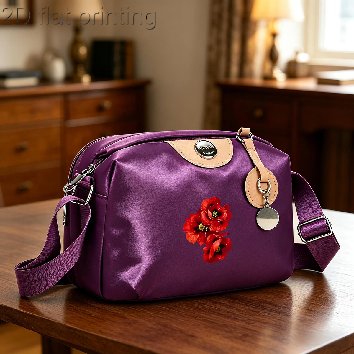TEMU Women Crossbody Bag Beautiful Red Poppy Nylon Bag Daily Casual Accessory