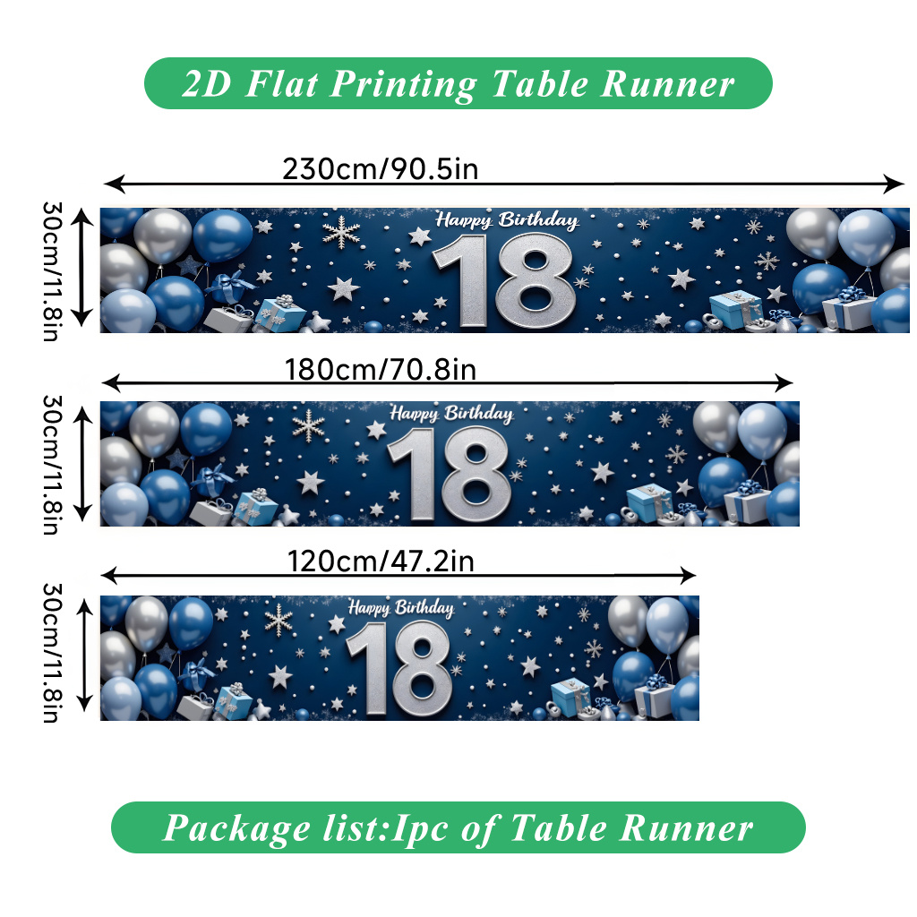 TEMU 1pc 1pcs Birthday Table Runner Suitable For 18th Birthday Party Decorations With Balloons & Gift Boxes, Polyester Indoor/outdoor Decoration For