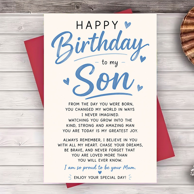TEMU 1 Envelope And 1 Greeting Card Happy Birthday Greeting Card For Son From Mum Message For Adult Son Birthday Celebration Gift Card Greeting Card