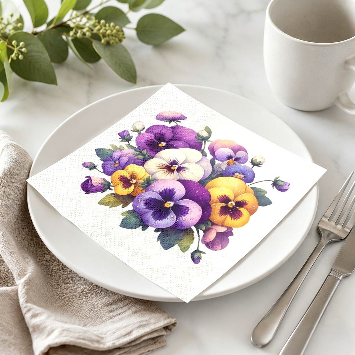 TEMU 20pcs Pansy Party Napkins, Birthday Banquet Decorative Napkins, Summer Theme Party Table Paper, Suitable For Weddings, Showers And More