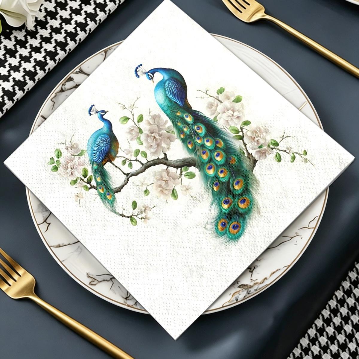 TEMU 20 stuks decoratieve pauwservetten, geschikt voor tafelkleedplaatsing en restaurantdecoratie, aanpasbaar aan diverse 's zoals feestdagen en