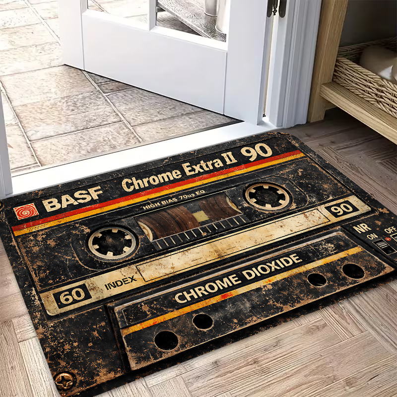 TEMU 1pc, 2d Flat Printing, Retro Nostalgic Tape-shaped Welcome Mat, Holiday Dining And Home Decor, Indoor/outdoor Party Decoration