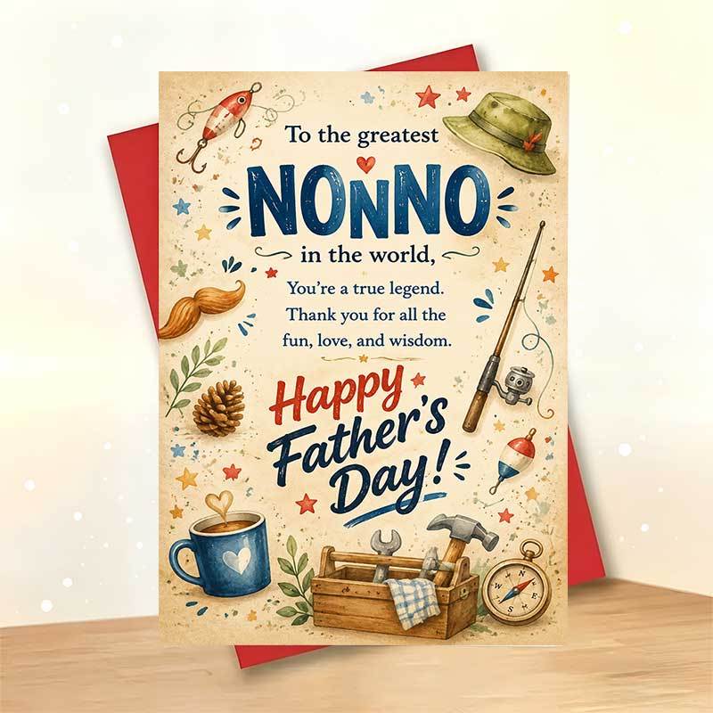 TEMU 1 Greeting Card + 1 Envelope Fathers Day Greeting Card, Fishing Gear And Tools Illustration To In The World, Suitable For Grandfather, Fathers