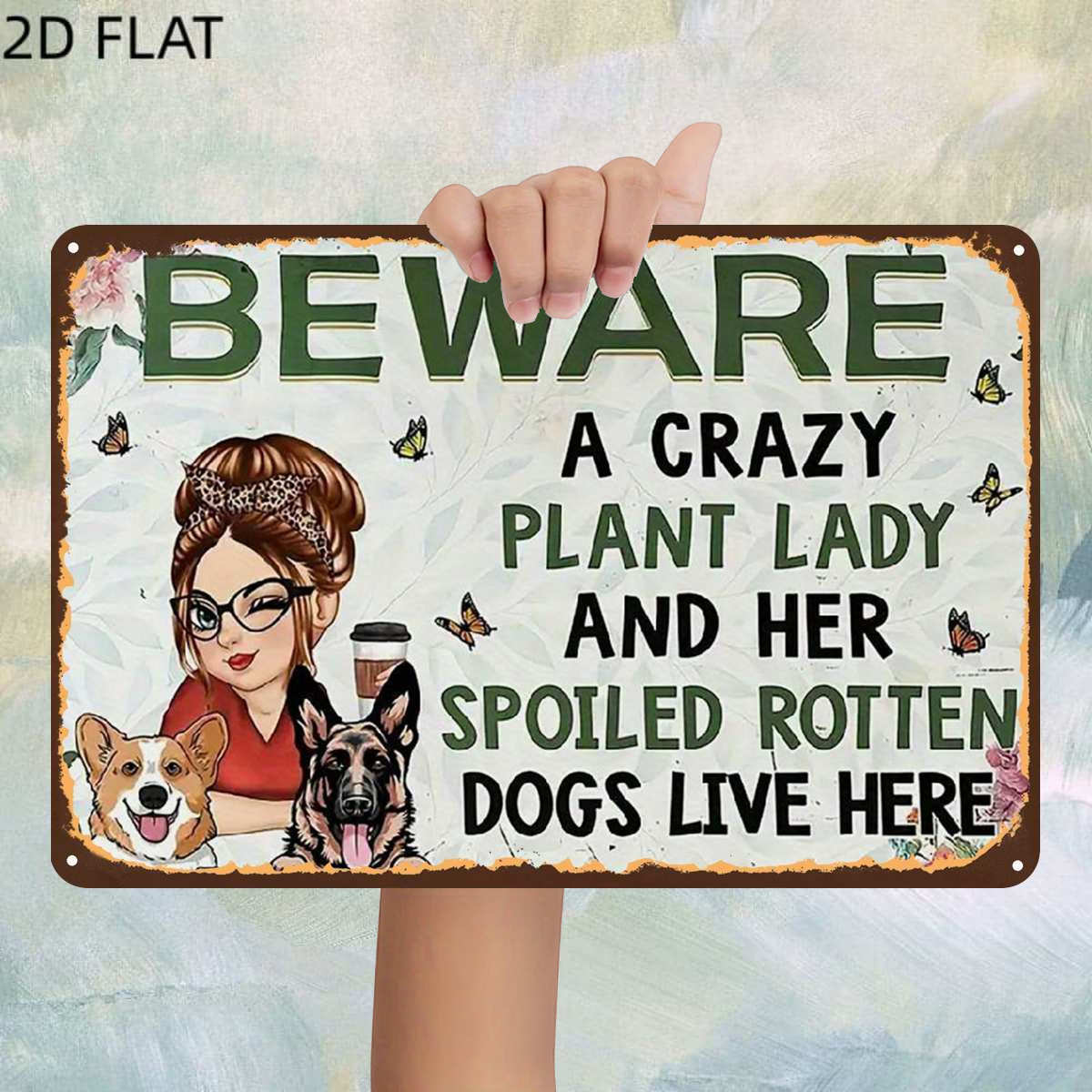 TEMU 2d Flat, 1pc, Vintage Beware: A Crazy And Her Dogs Live Here Metal Iron Sign, Pre-drilled Holes, Kitchen, And Office Wall Decoration, Home Decor