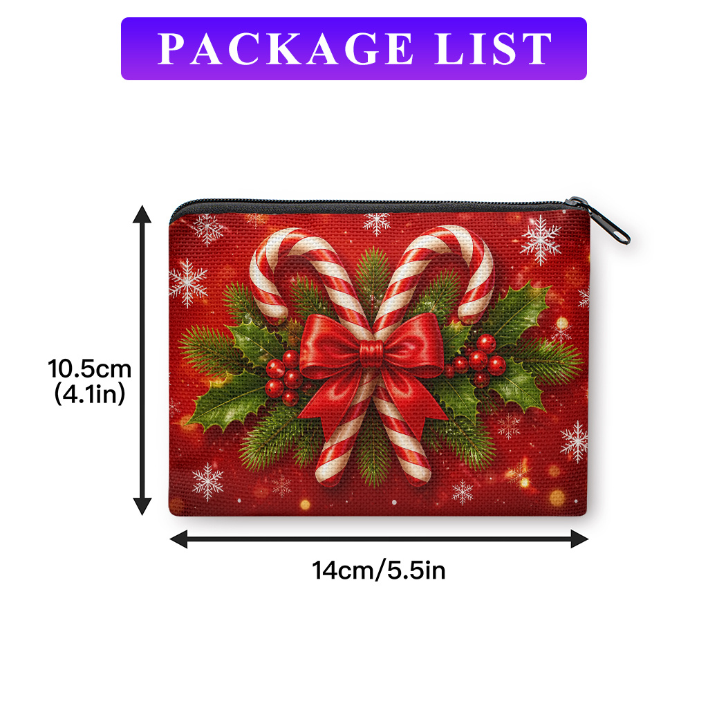 TEMU Candy Cane Coin Purse - Double-sided Suitable For Keys, Storage, Compact Portable Organizer With Candy Cane Decor, Machine Washable Gift For