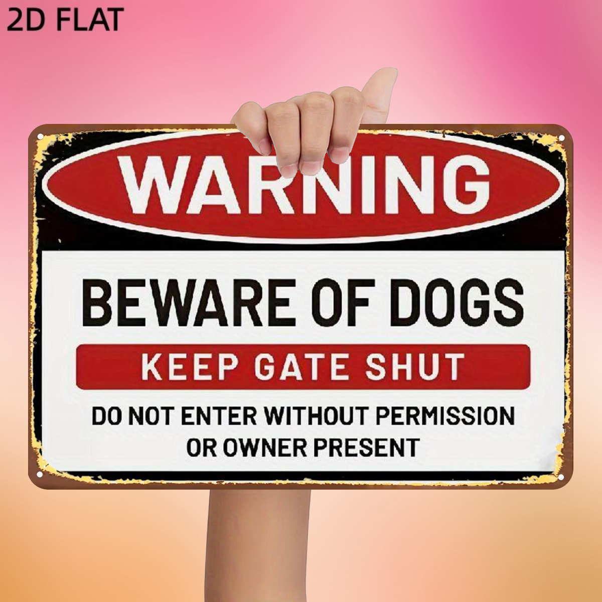 TEMU 2d Flat, 1pc, Vintage "warning: Beware Of Dogs – Keep , Do Not Enter Without Or Owner Present" Metal Iron Sign, Pre-drilled Holes, Kitchen And