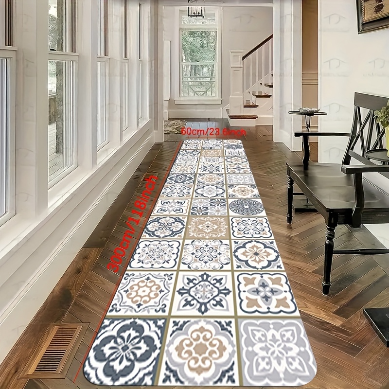 TEMU Alfombra 2D con Estampado Floral Vintage, 1 pieza, Estilo Azulejo, Alfombra Larga para Cocina y Lavandería, 1 cm de Grosor, Cómoda,